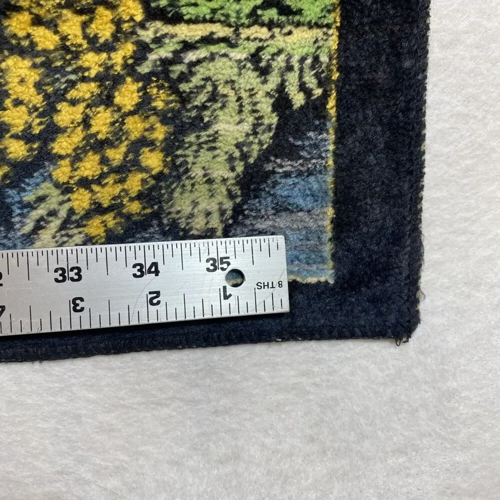 Vintage Velvet cat tapestry Textile Rug Red eyes Feline 38 x 19.5 rectangle